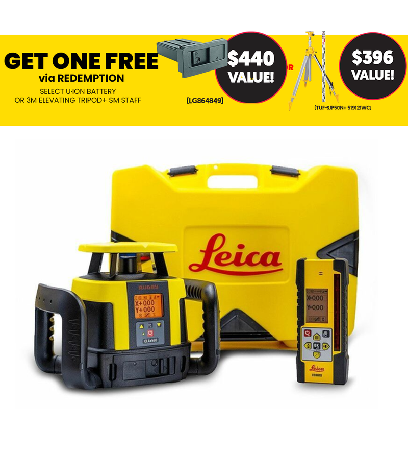 Leica Rugby CLAx 550 Hz/Vt Dial-In Dual Grade Laser ±8% with Combo+ receiver & Li-Ion