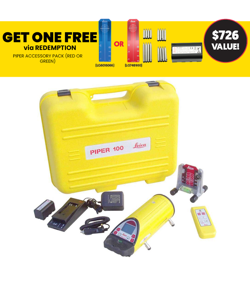 Leica PIPER Red Beam Pipe Laser Level 200 with Alignmaster, Remote, Target, & Li-Ion Batteries