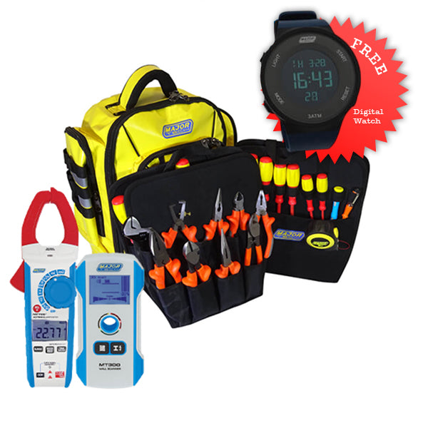 Major Tech MT25-COMBO-6 | TBP7-9 23 Piece 1000VTool Backpack + MT720 400A AC TRMS Clamp Meter + MT300